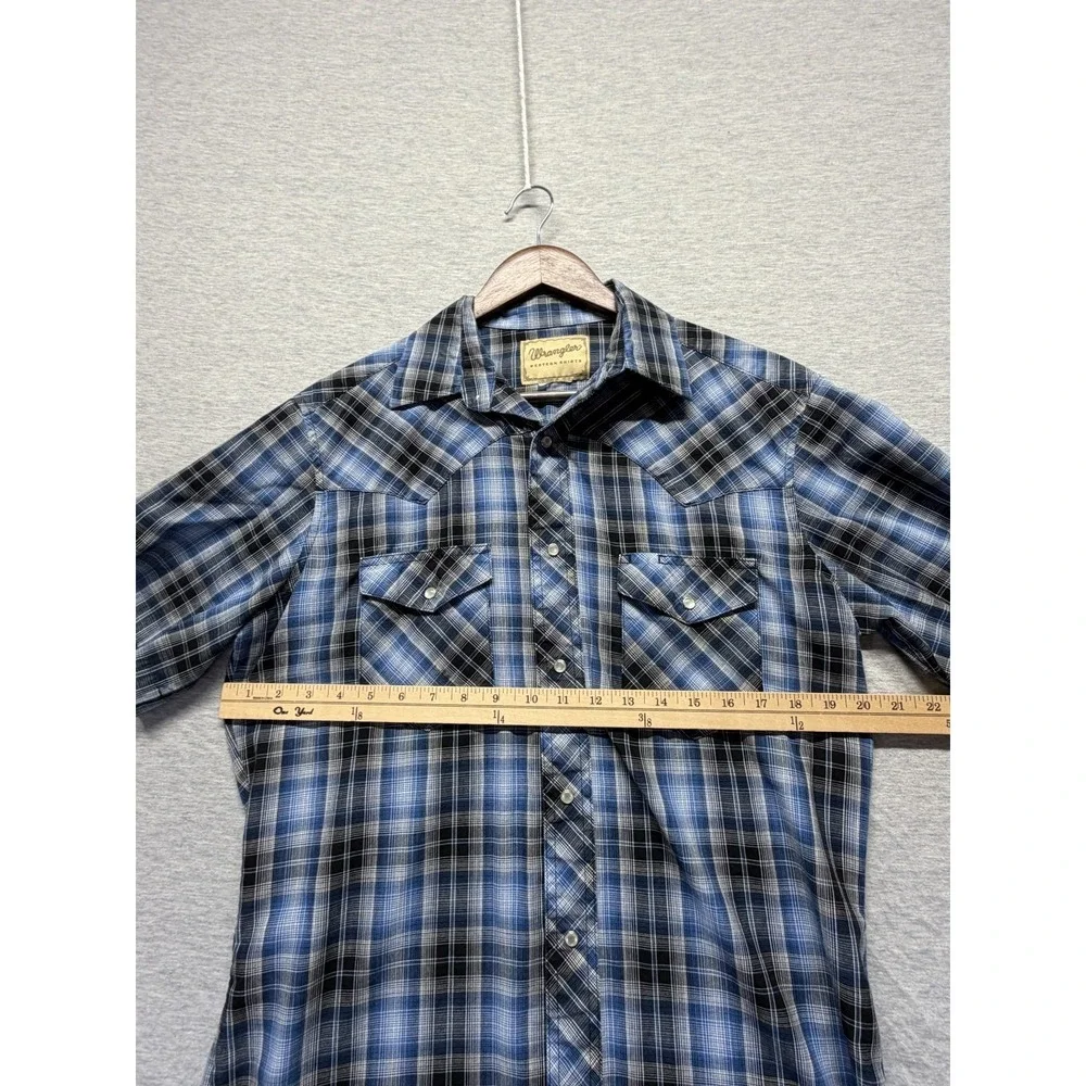 Wrangler Western Fashion Snap Shirt Mens Medium Blue Multi Plaid Pearl Snap Up‎